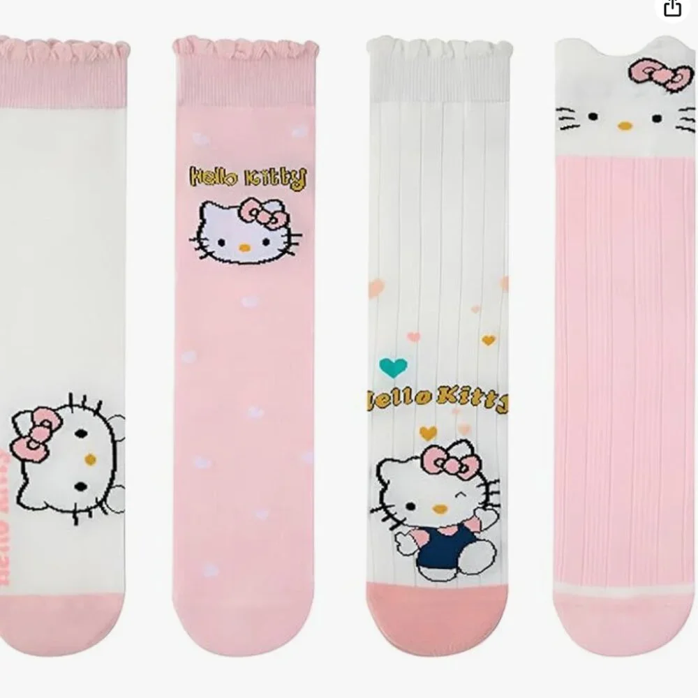 4 Pairs Hello Kitty Knee High Tube Socks for Girls